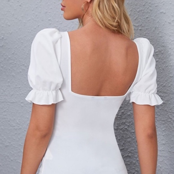 Boho Black  Sweetheart Puff Sleeve Ruffle Top - Picture 6 of 11